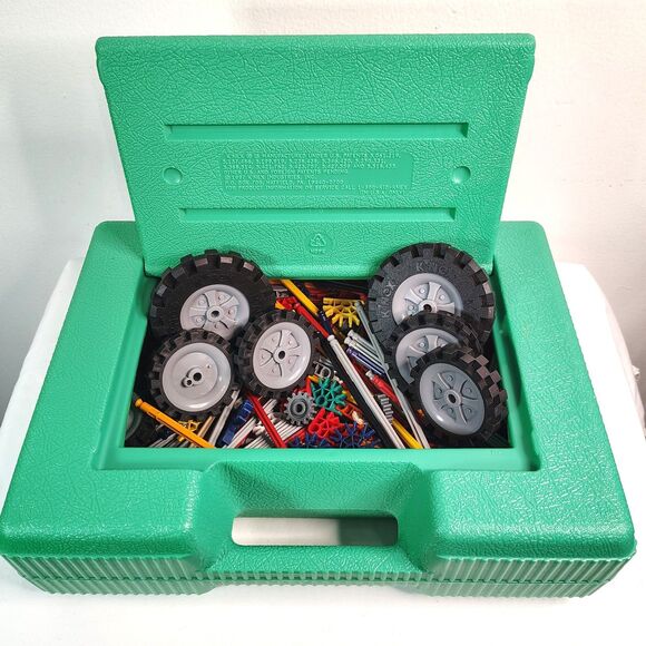 Vtg K'NEX Carry Case PACKED FULL Wheels Building Parts Green Flip Top 90's Toys - Picture 1 of 6